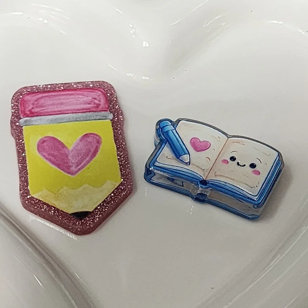 Pencil Flatback Focal Bead Notebook Beaded Pen Acrylics Badge Flats Kawaii